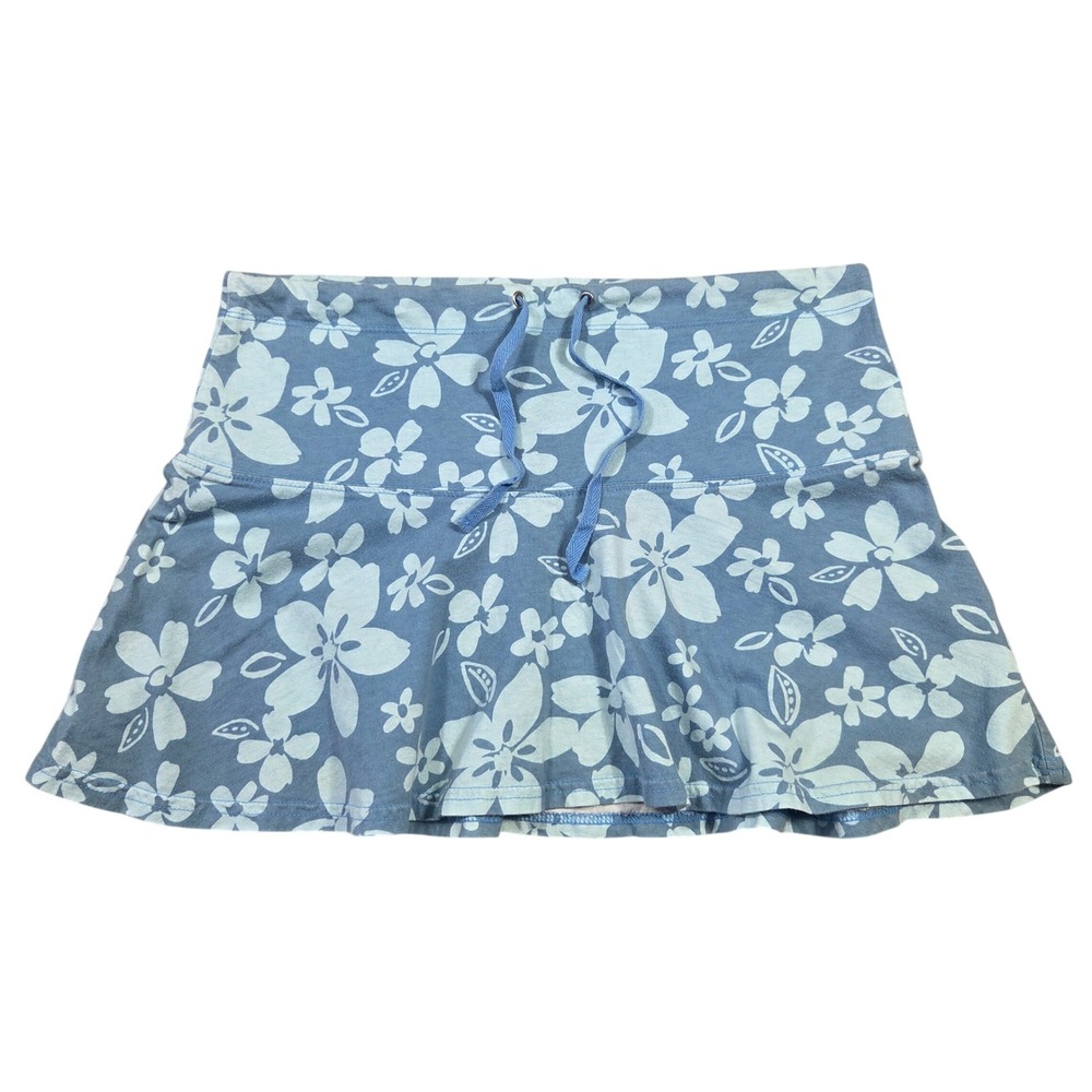 SO Blue Y2k Floral Cotton Micro Mini Skirt Small Coconut Girl 2000s Bratz Preppy